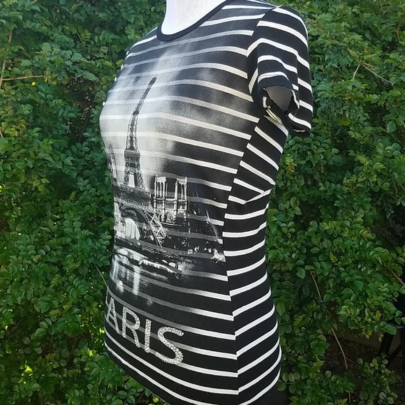 NWOT Paris black striped tee with embellishments - Picture 2 of 5